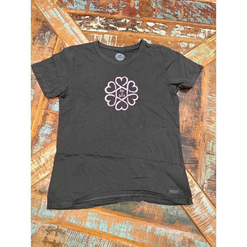 Womens Life Is Good Brown Celtic Hearts Crusher T Shirt Size Medium